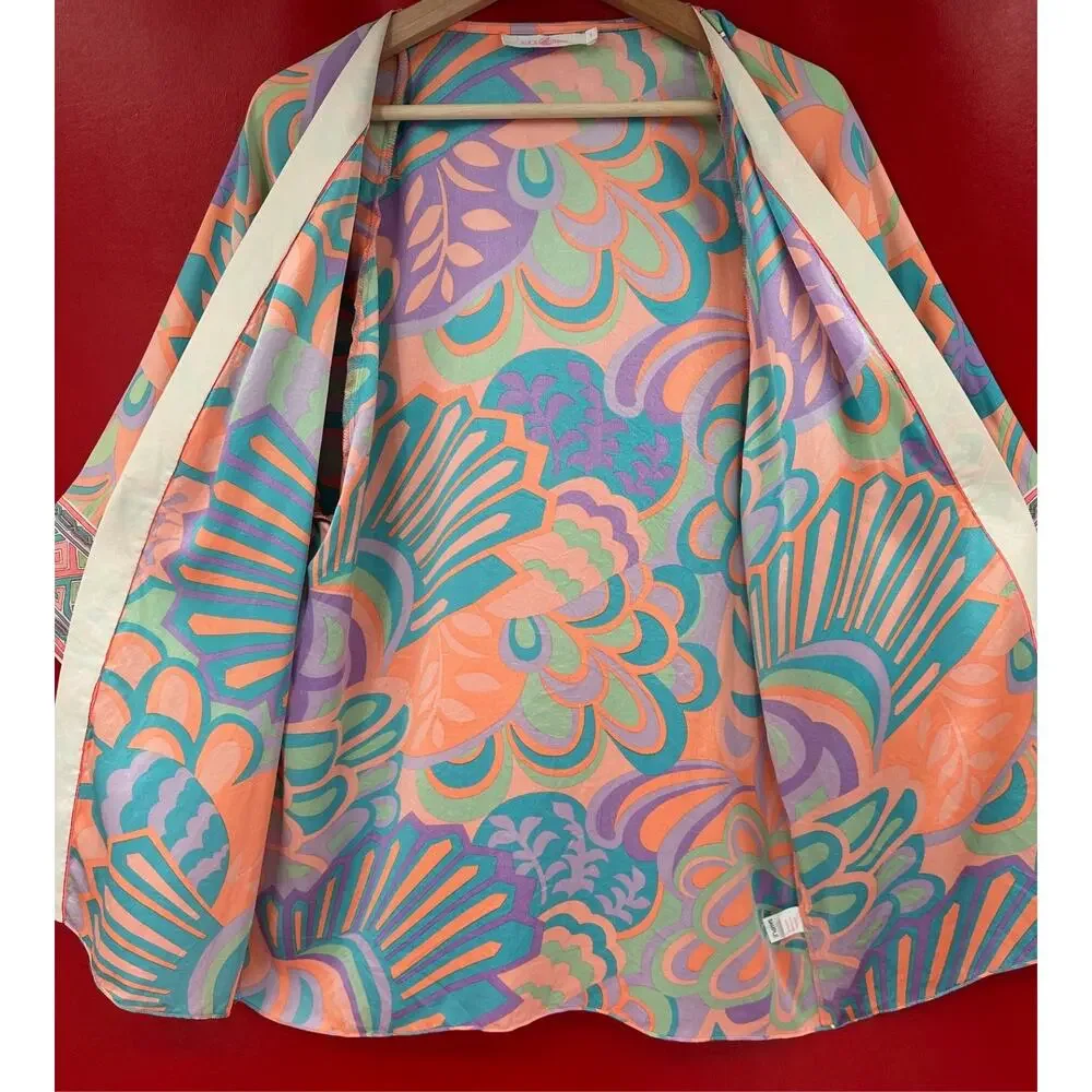 Alice & Trixie 100% Pastel Silk Open Front Kimono Sample Paisley Geo Top Size S - Picture 7 of 15